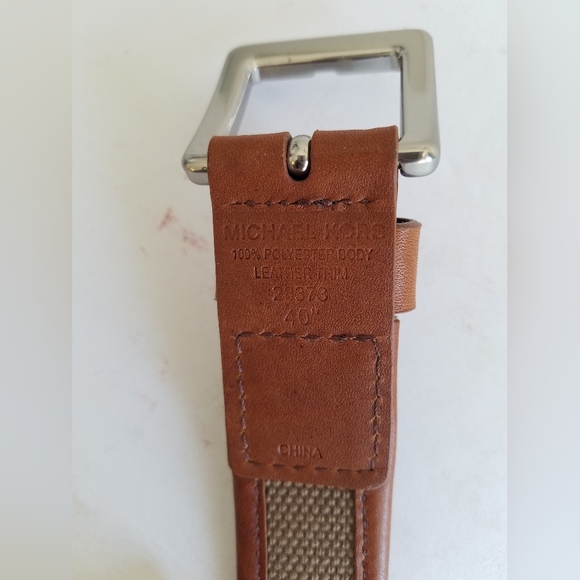 Michael Kors Men's Leather Trim Belt Silver Plated Buckle Size 40 Tan - Picture 10 of 15